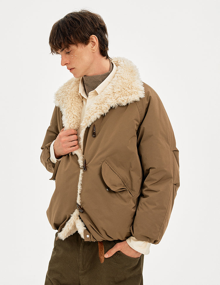 MADWITCH HORN BUTTON FUR COLLAR COAT #AW25509