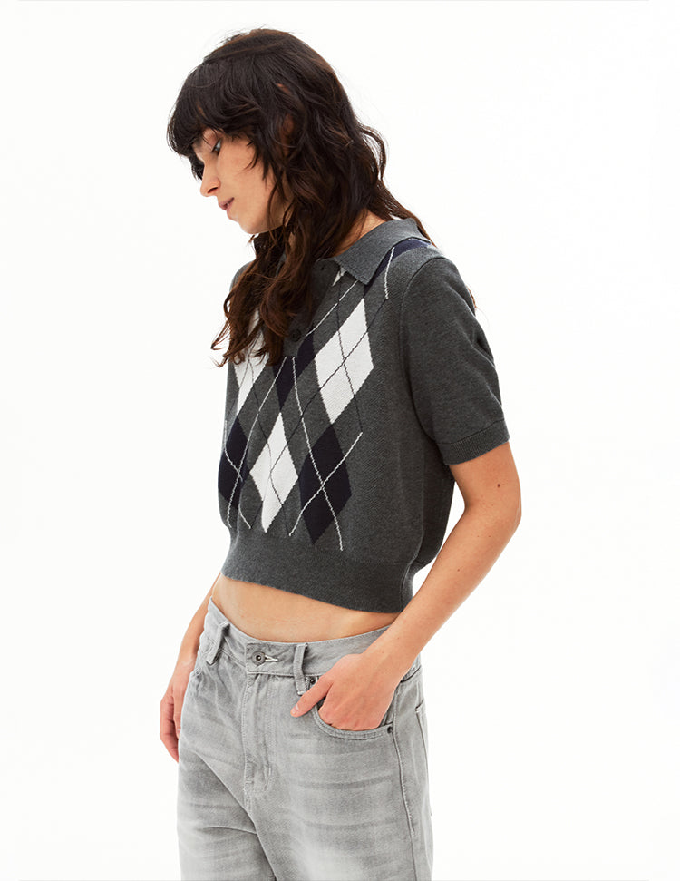 MADWITCH PREPPY DIAMOND KNIT POLO #26806