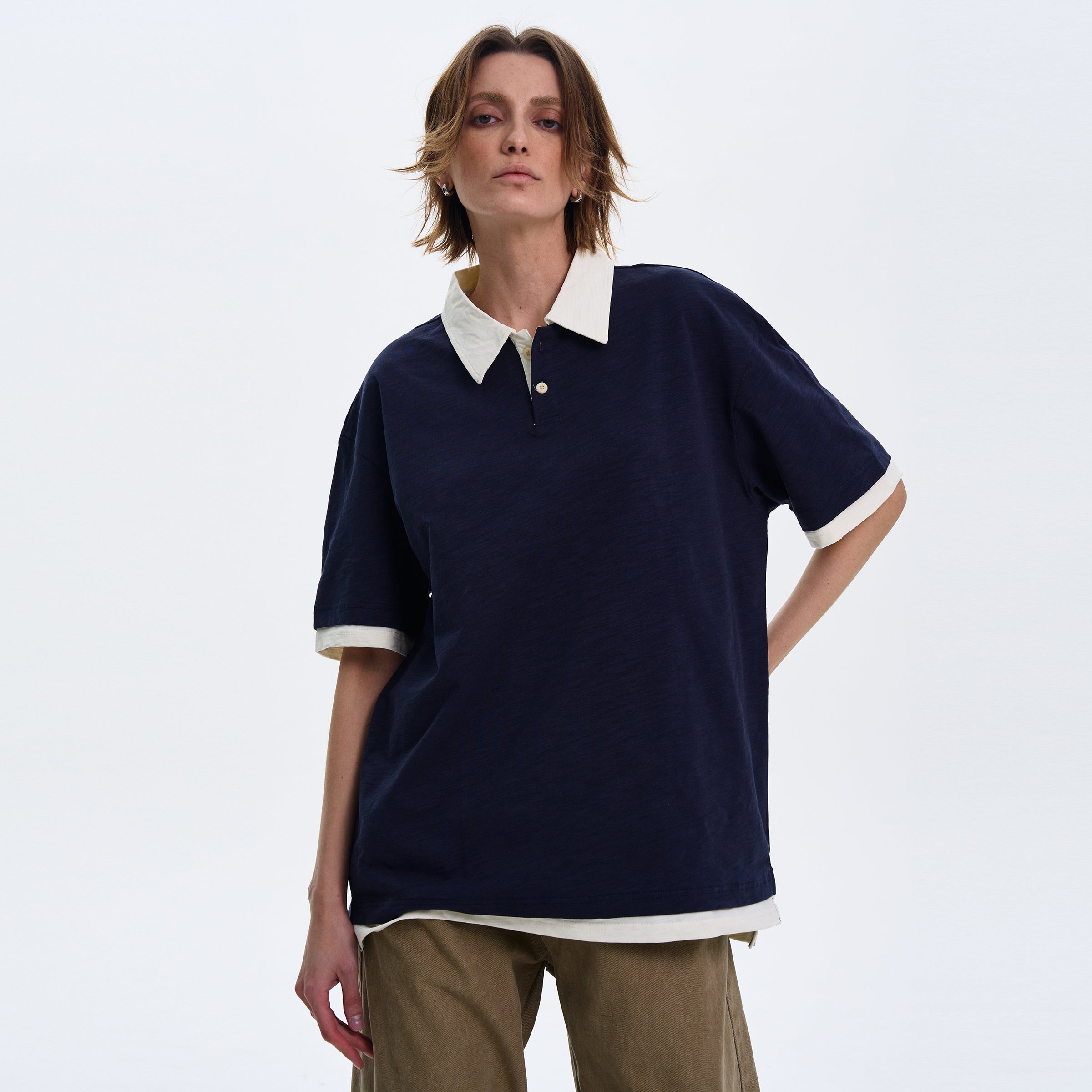MADWITCH CONTRAST COLLAR SHORT-SLEEVE SHIRT #C1269X25