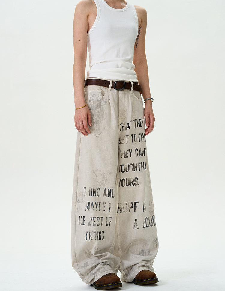 MADWITCH LETTER GRAFFITI DENIM PANTS #D1671