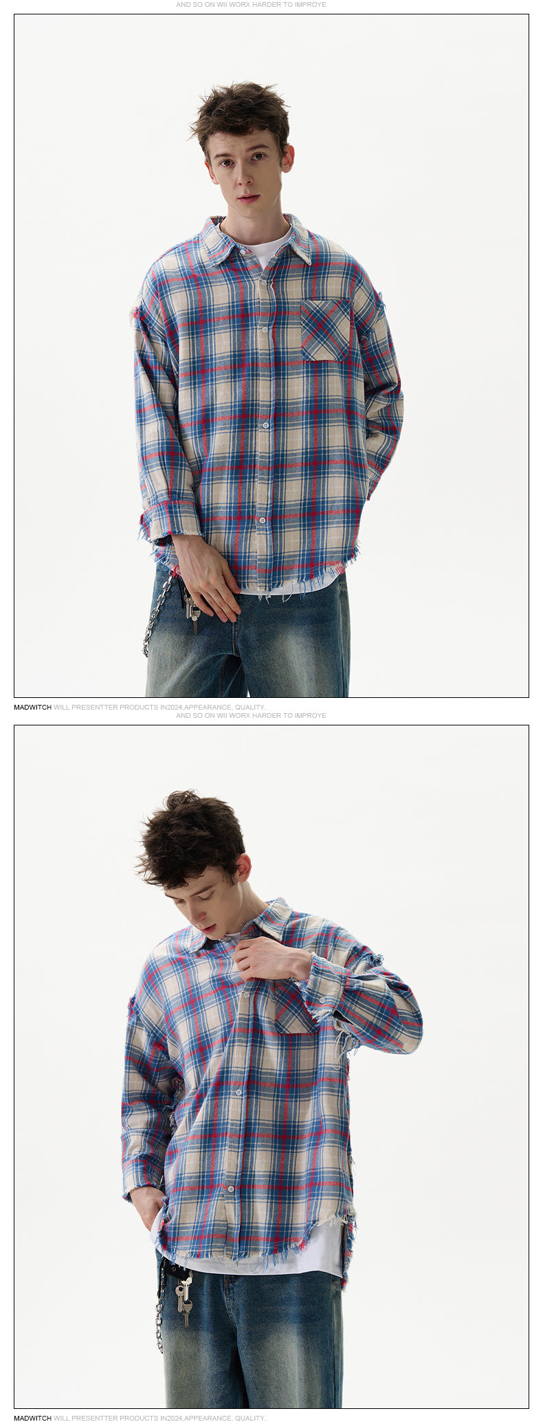 MADWITCH FRAYED CHECK SHIRT #G788