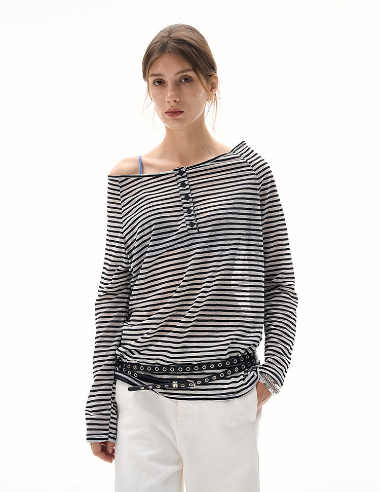 MADWITCH BOAT NECK STRIPED LAYER #MS7558