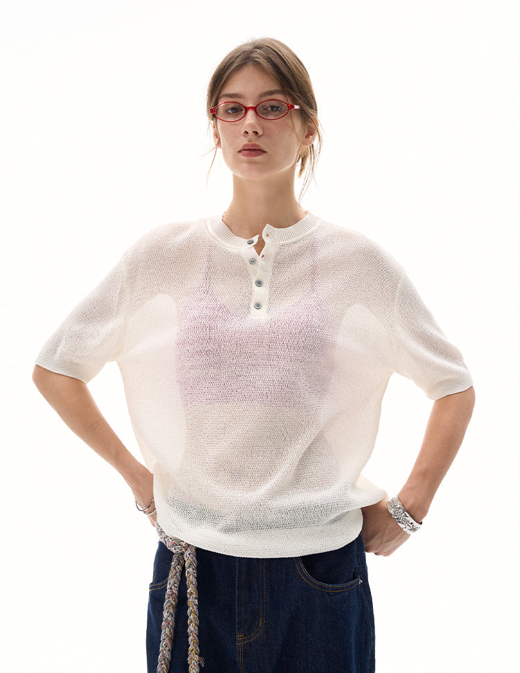 MADWITCH LACE KNIT SHORT SLEEVE TOP #M367