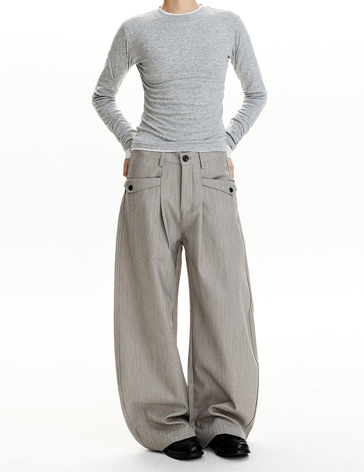MADWIT PLEATED HERRINGBONE WIDE TROUSERS #HK6959