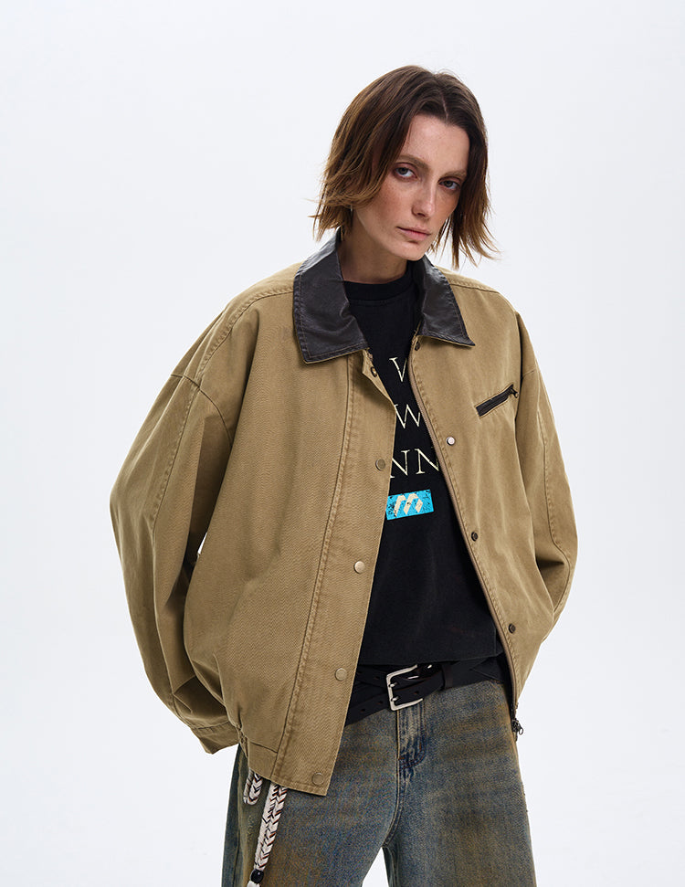 MADWITCH COLOR-BLOCK LEATHER COLLAR JACKET #W219