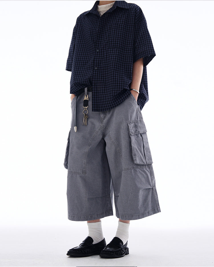 MADWITCH WIDE-LEG CARGO CROPPED PANTS #A592