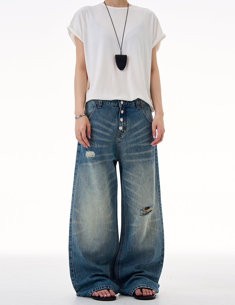 MADWITCH DISTRESSED BUTTON FLY DENIM #CK9623