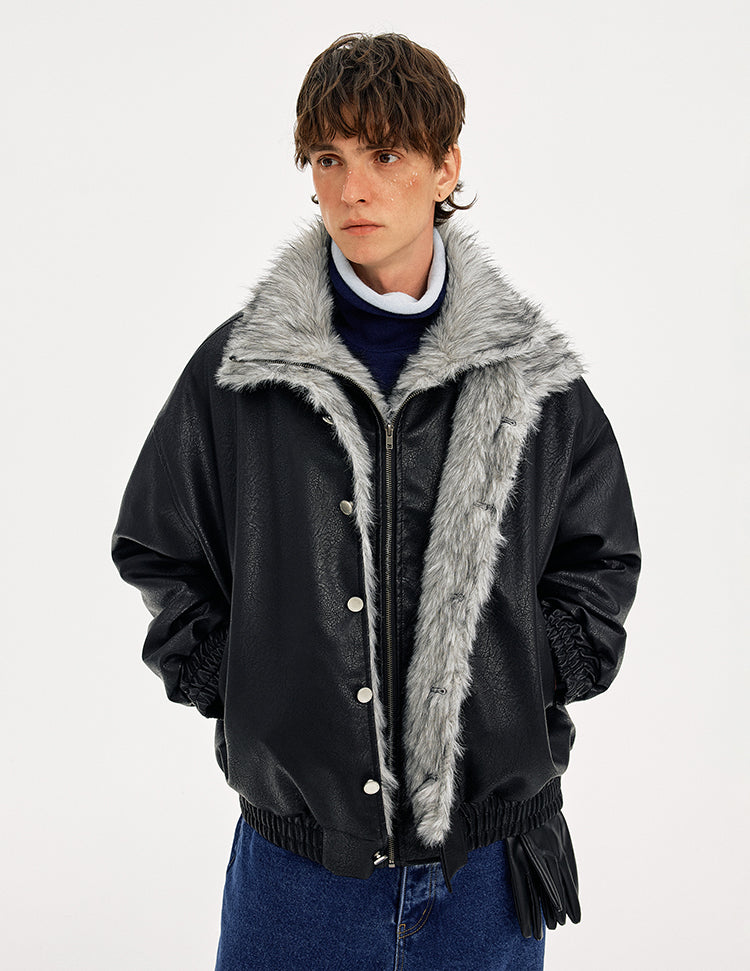 MADWITCH LEATHER QUILTED FUR COLLAR JACKET #AW25502