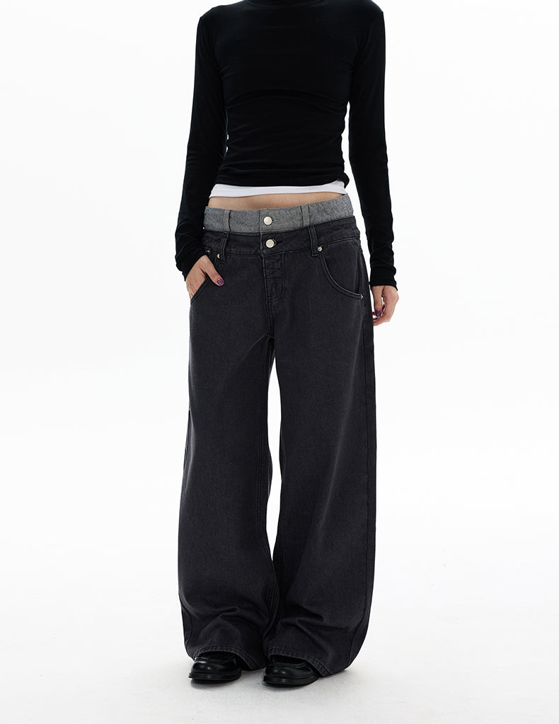 MADWITCH DOUBLE WAISTBAND WIDE JEANS #G6916