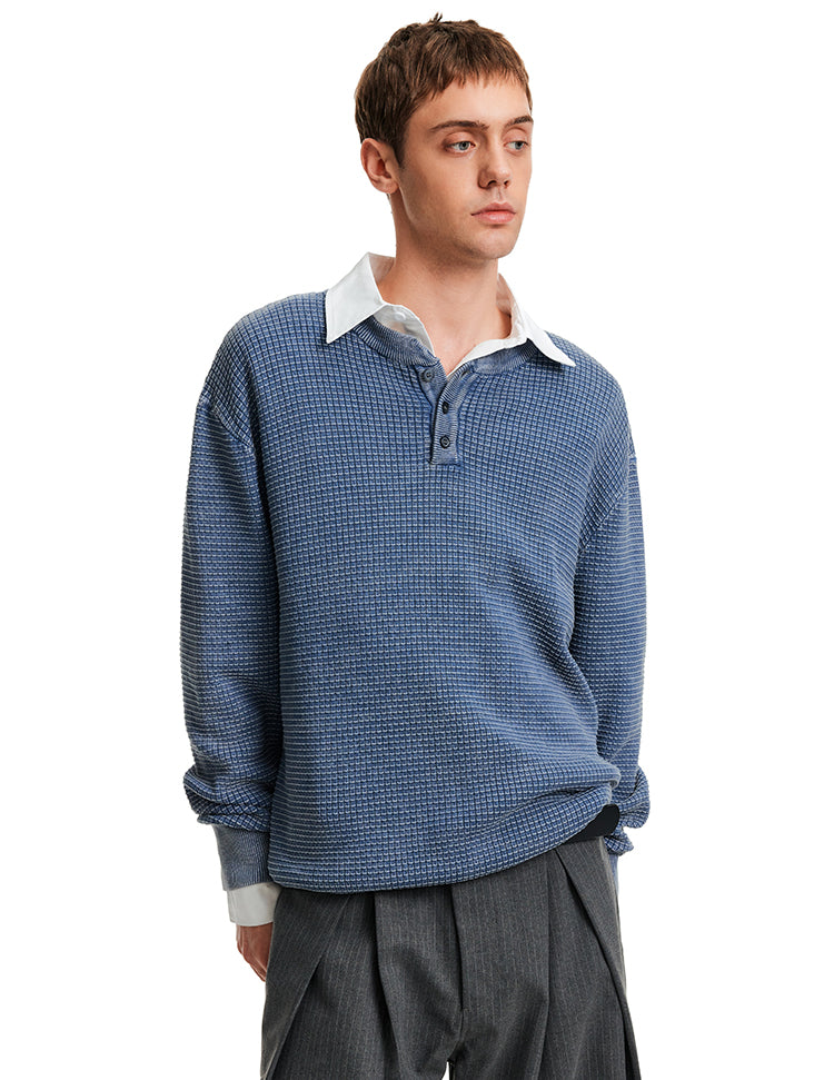 MADWITCH WAFFLE HENLEY KNIT #AK070