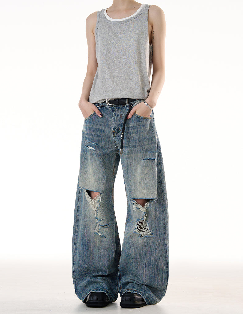 MADWITCH LOOSE RIPPED JEANS #G6683