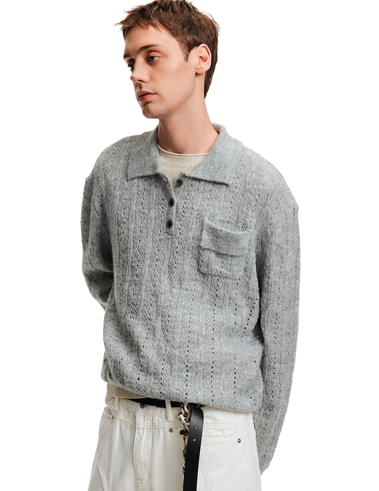 MADWITCH EYELET HENLEY TOP #C2510Q25