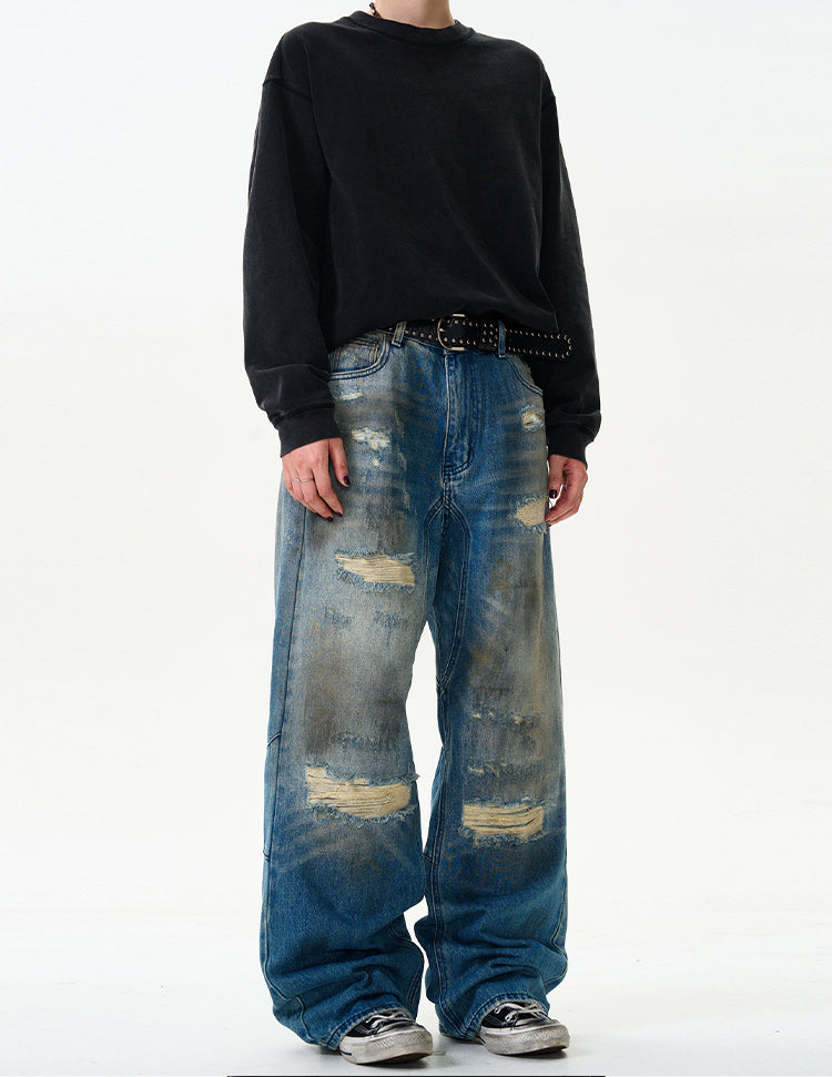 MADWITCH VINTAGE DISTRESSED SPRAY-WASHED JEANS #K5357