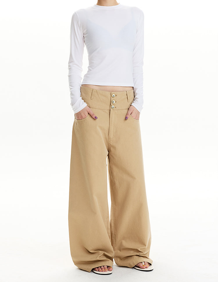 MADWIT BUTTON FRONT STRAIGHT PANTS #WM2588