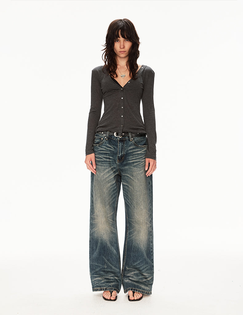 MADWIT WASHED STRAIGHT JEANS #GD003