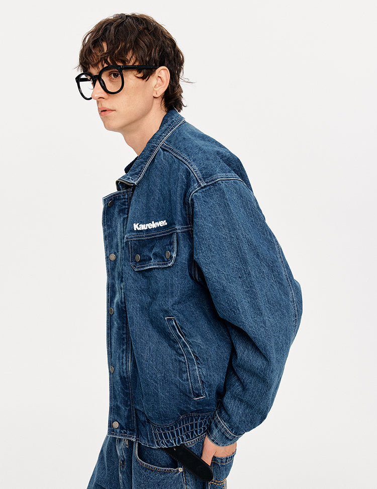 MADWITCH LETTER PRINT WASHED DENIM JACKET #GPCW1351