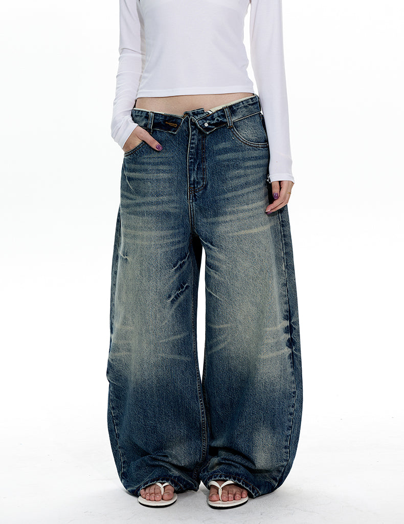 MADWITCH TURNED-UP WAIST WASHED JEANS #GPC9736