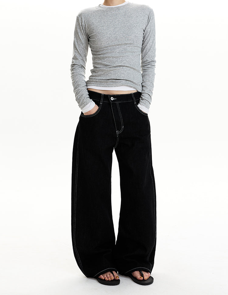 MADWIT SLANTED FLY WIDE LEG JEANS #GPC9728