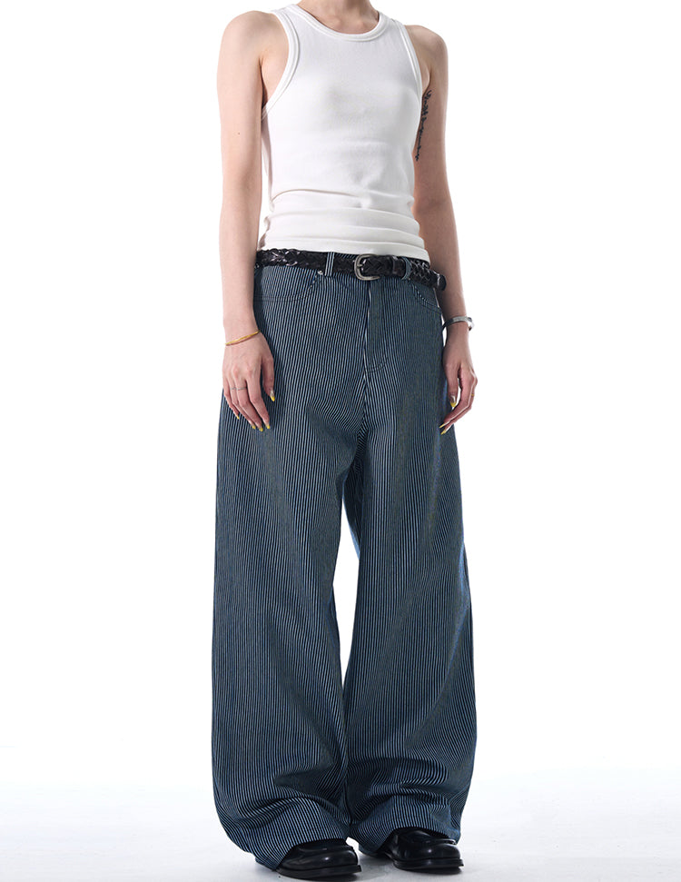 MADWITCH STRIPED WIDE-LEG CASUAL PANTS #L485