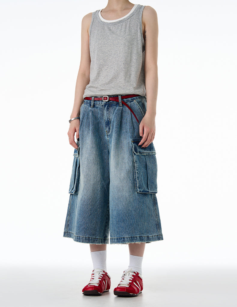 MADWITCH LOOSE CROP CARGO JEANS #9676