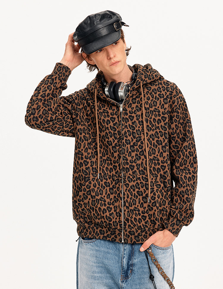 MADWITCH LEOPARD HOODED SWEATSHIRT JACKET #CW1327