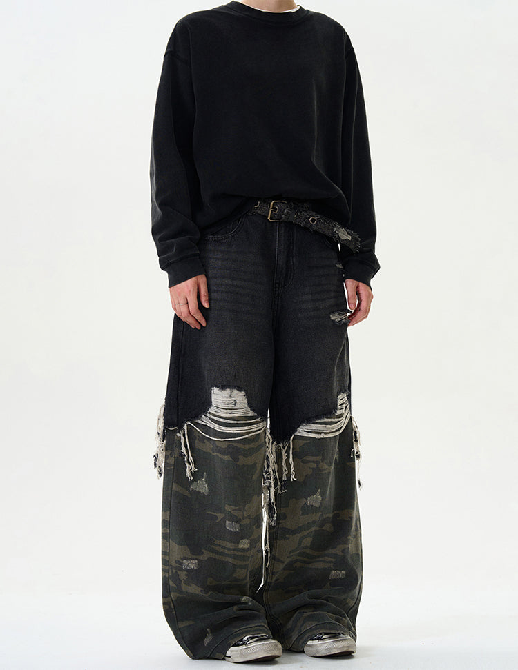 MADWITCH PATCHWORK FRINGED DENIM JEANS #WHOA070