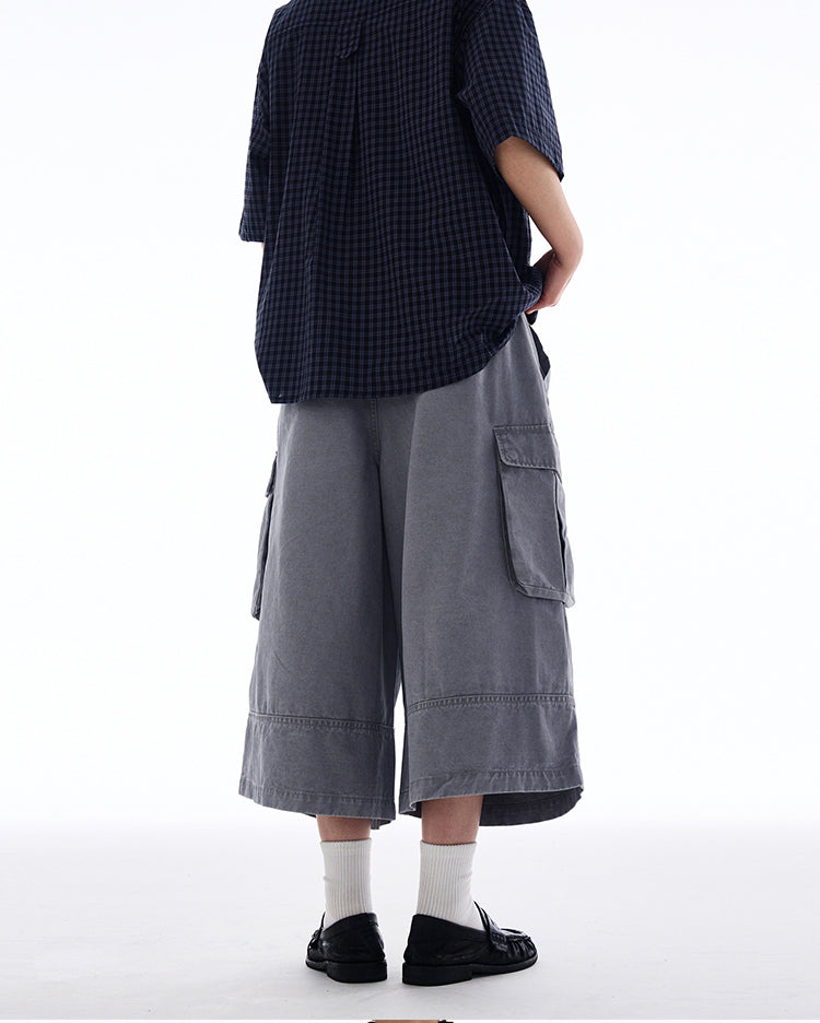 MADWITCH WIDE-LEG CARGO CROPPED PANTS #A592
