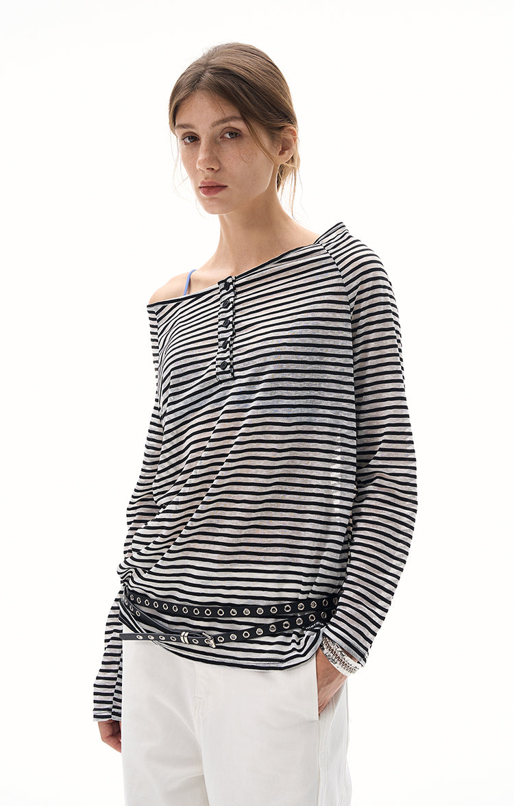 MADWITCH BOAT NECK STRIPED LAYER #MS7558