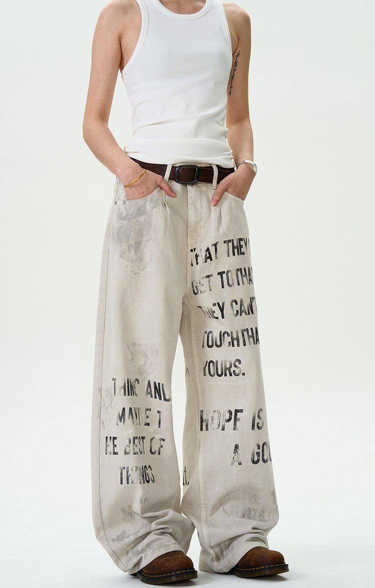MADWITCH LETTER GRAFFITI DENIM PANTS #D1671