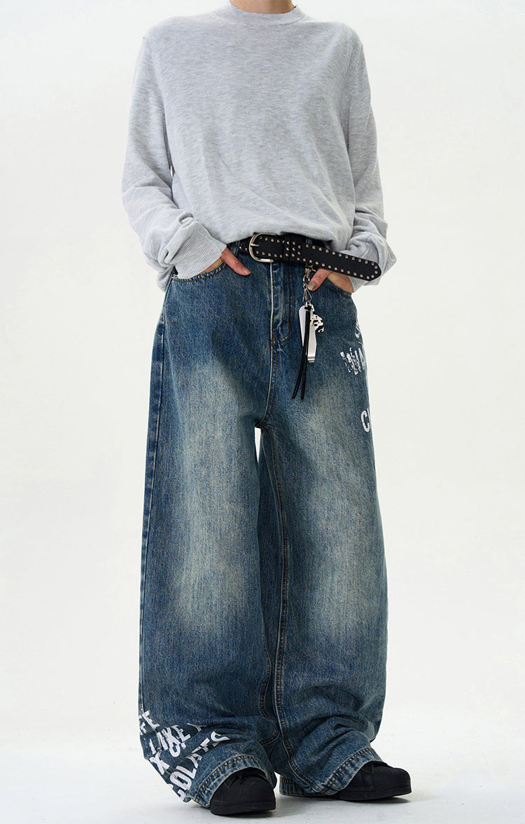 MADWITCH LETTER PRINT STREET-STYLE JEANS #G6626