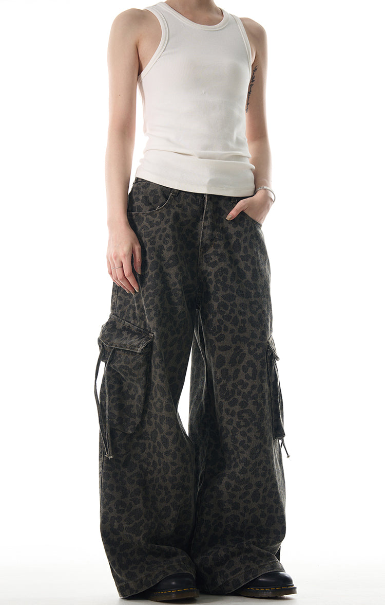 MADWITCH LEOPARD PRINT WIDE-LEG CARGO PANTS #RK179