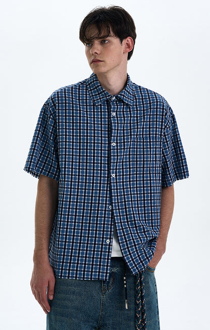 MADWITCH VINTAGE PLAID SHORT SLEEVE SHIRT #RC188