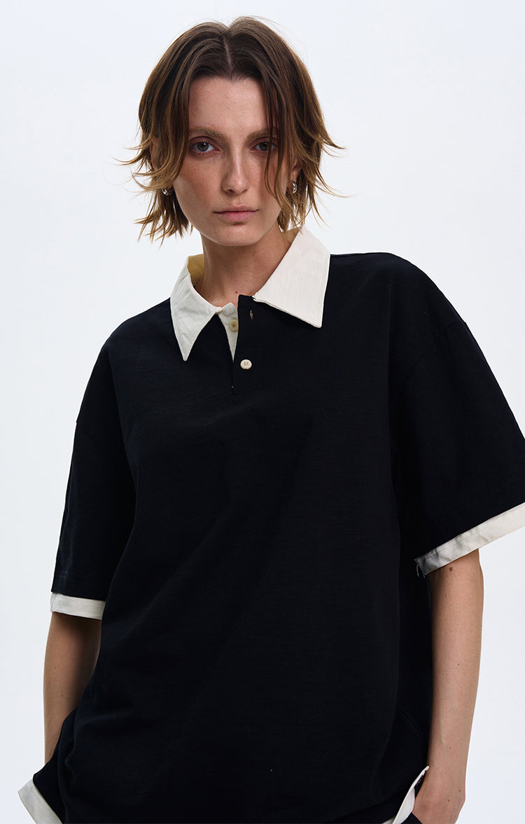 MADWITCH CONTRAST COLLAR SHORT-SLEEVE SHIRT #C1269X25