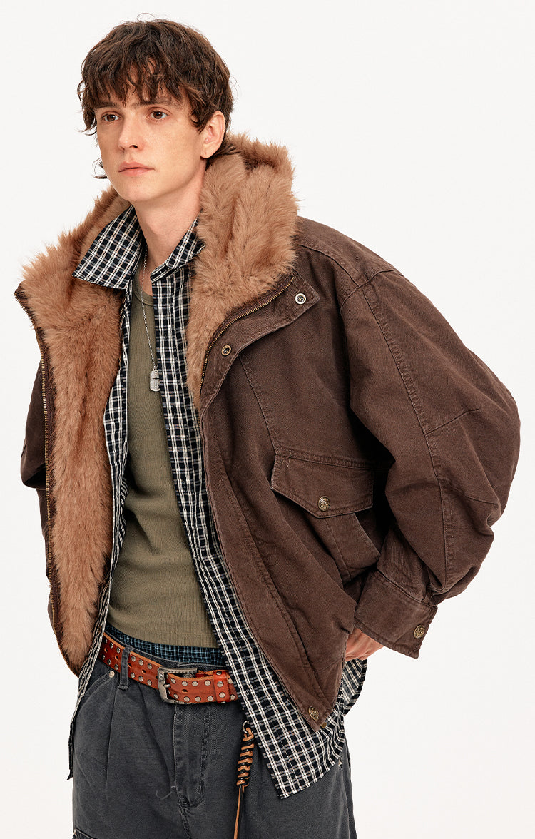 MADWITCH PATCHWORK HOODED FUR JACKET #880669