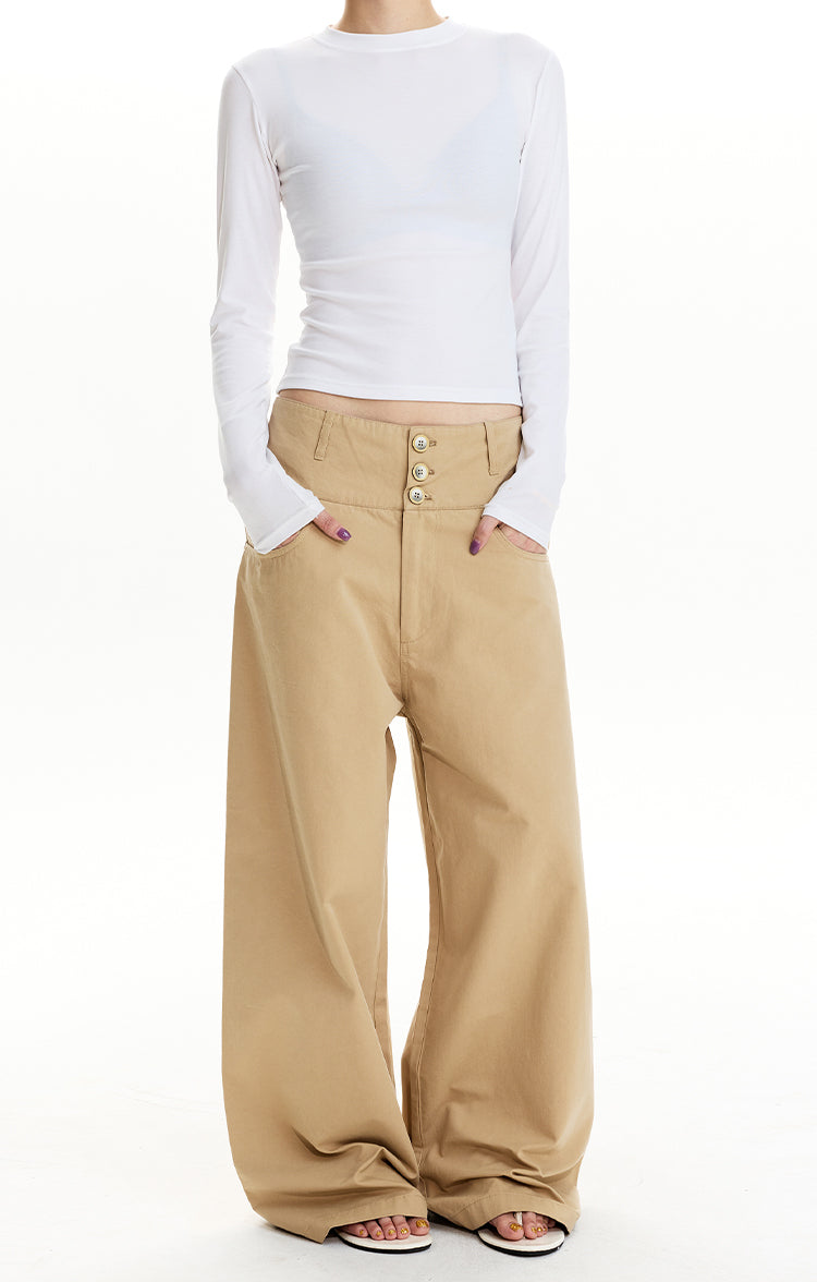 MADWIT BUTTON FRONT STRAIGHT PANTS #WM2588