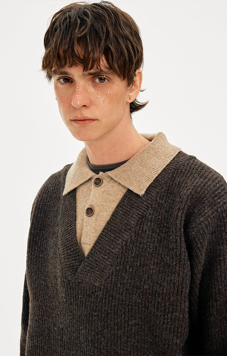 MADWITCH COLORBLOCK FAUX LAYER WOOL SWEATER #STYY8888