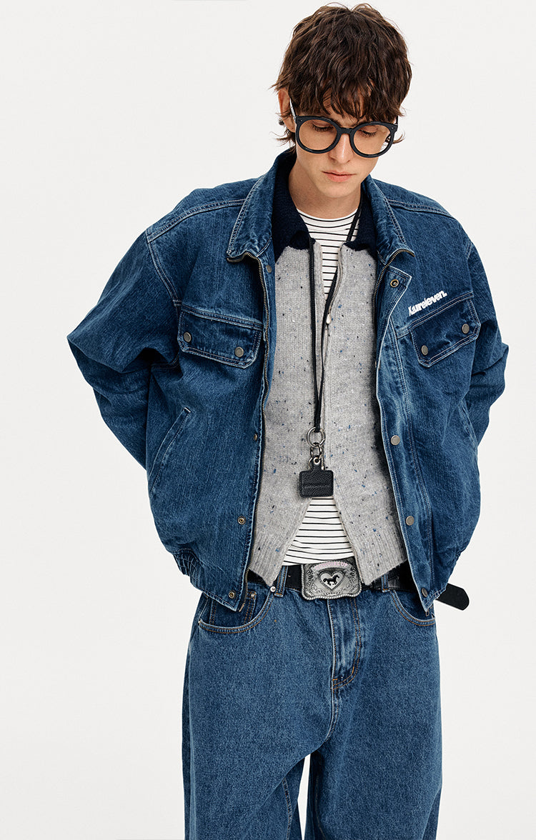 MADWITCH LETTER PRINT WASHED DENIM JACKET #GPCW1351