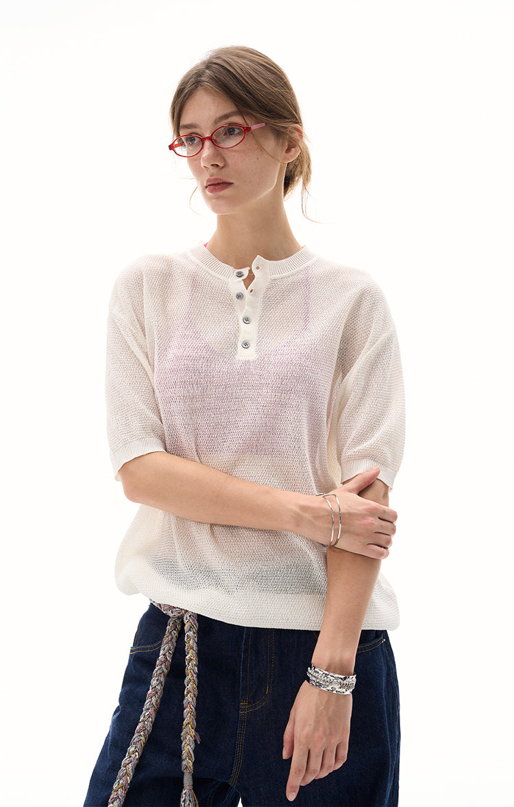 MADWITCH LACE KNIT SHORT SLEEVE TOP #M367