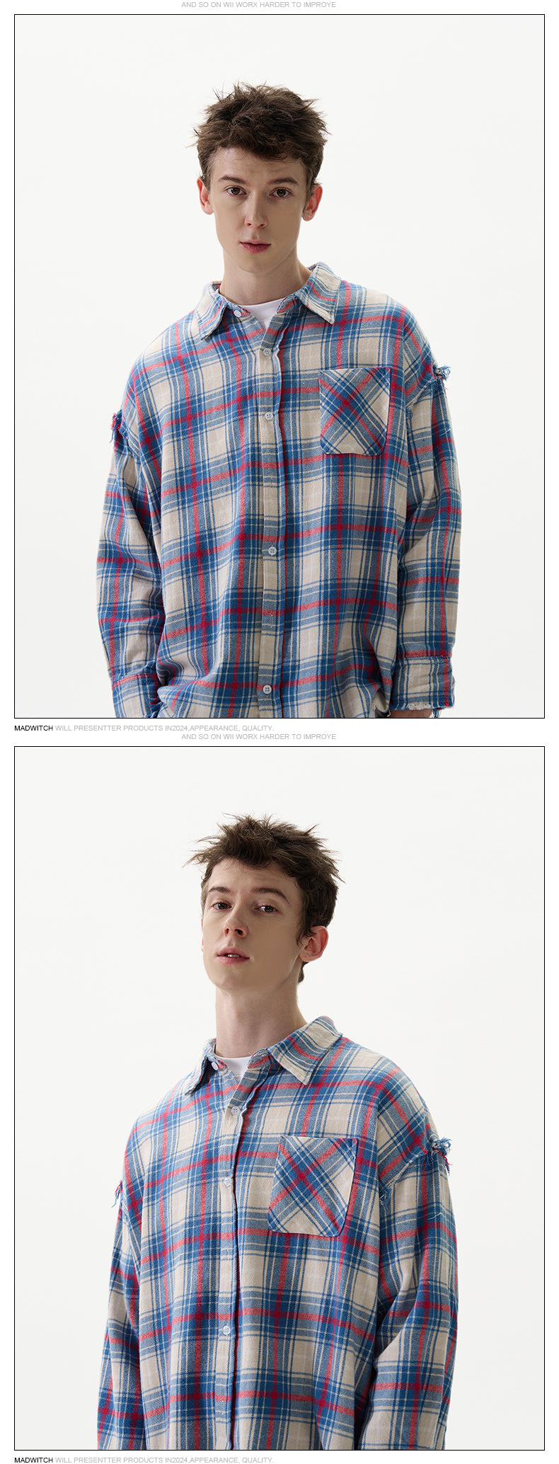 MADWITCH FRAYED CHECK SHIRT #G788