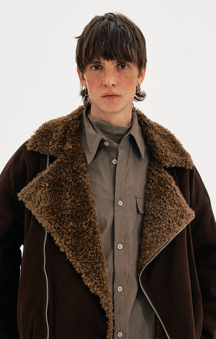 MADWITCH DIAGONAL FUR JACKET #MY0212