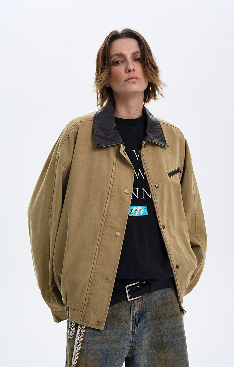 MADWITCH COLOR-BLOCK LEATHER COLLAR JACKET #W219