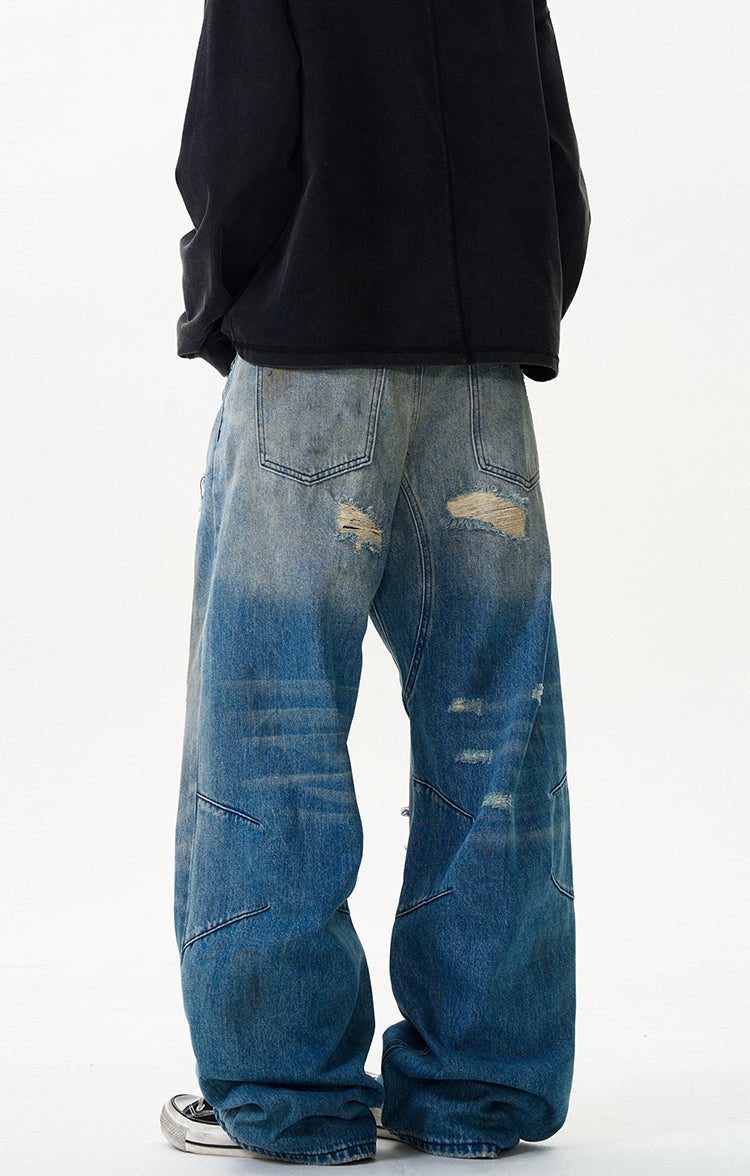 MADWITCH VINTAGE DISTRESSED SPRAY-WASHED JEANS #K5357