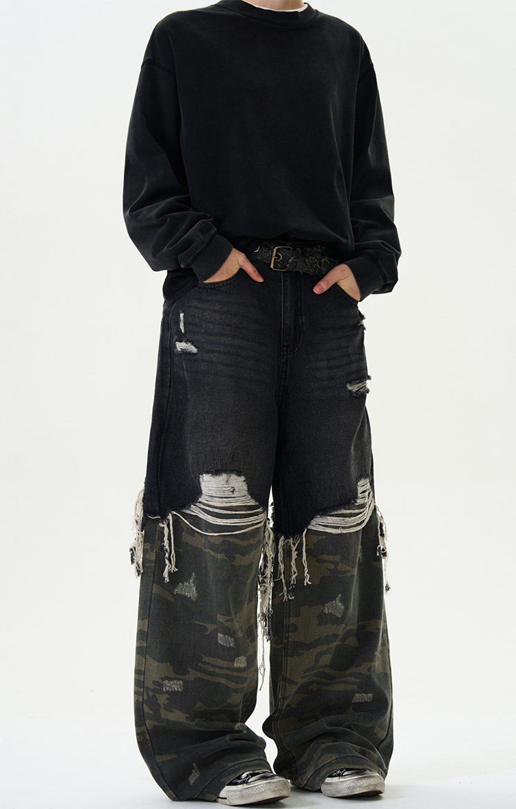 MADWITCH PATCHWORK FRINGED DENIM JEANS #WHOA070