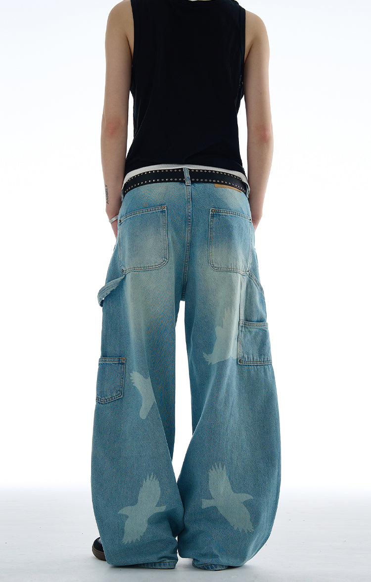MADWITCH PEACE DOVE PRINT DENIM JEANS #CK9573