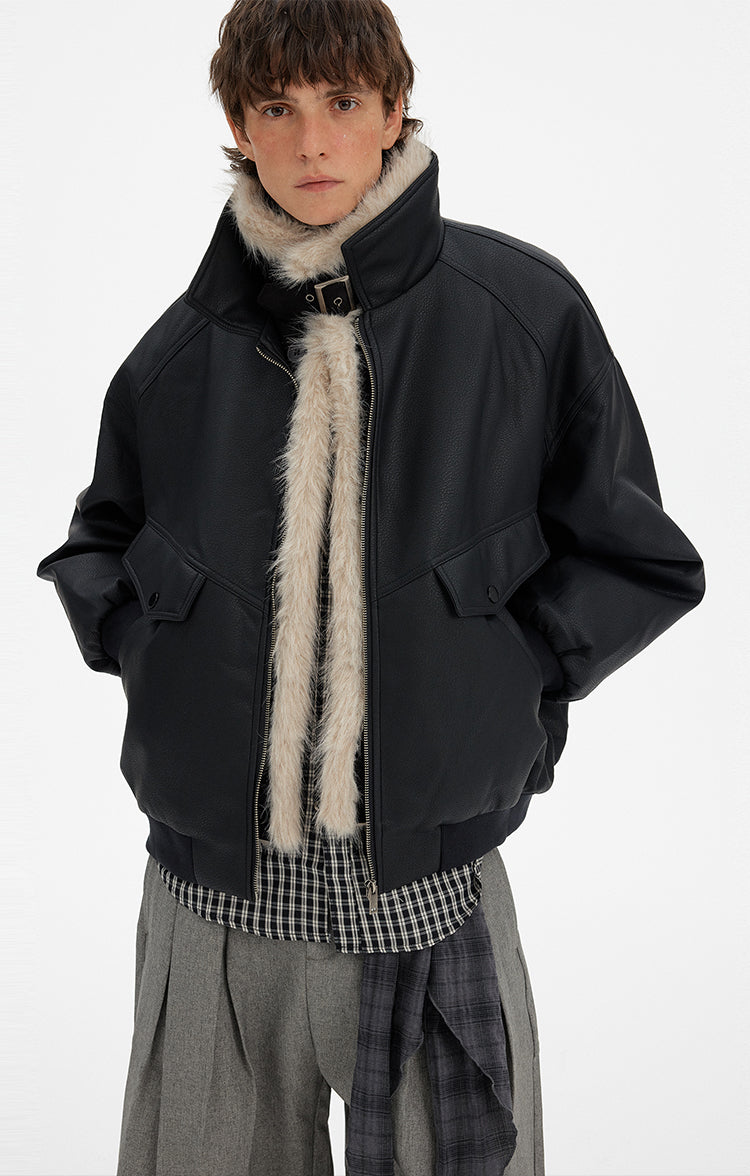 MADWITCH VINTAGE FUR COLLAR PU LEATHER JACKET #990962