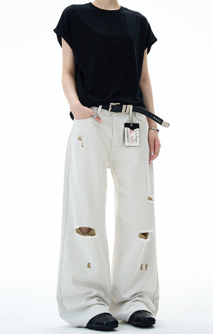 MADWITCH DISTRESSED FLOOR-LENGTH JEANS #58226