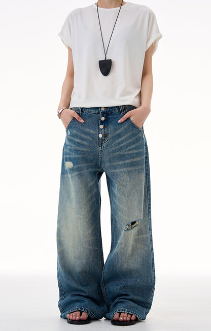 MADWITCH DISTRESSED BUTTON FLY DENIM #CK9623