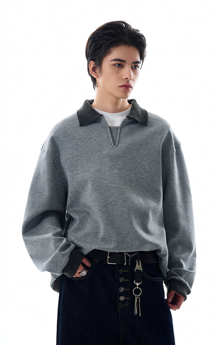 MADWITCH V-NECK MINIMALIST SWEATSHIRT #L567