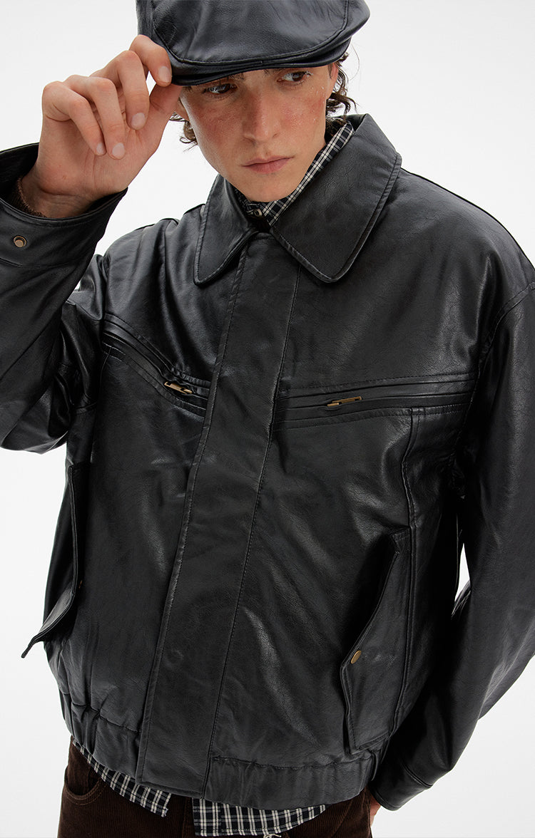 MADWITCH RETRO COLLAR PU BIKER JACKET #N1708