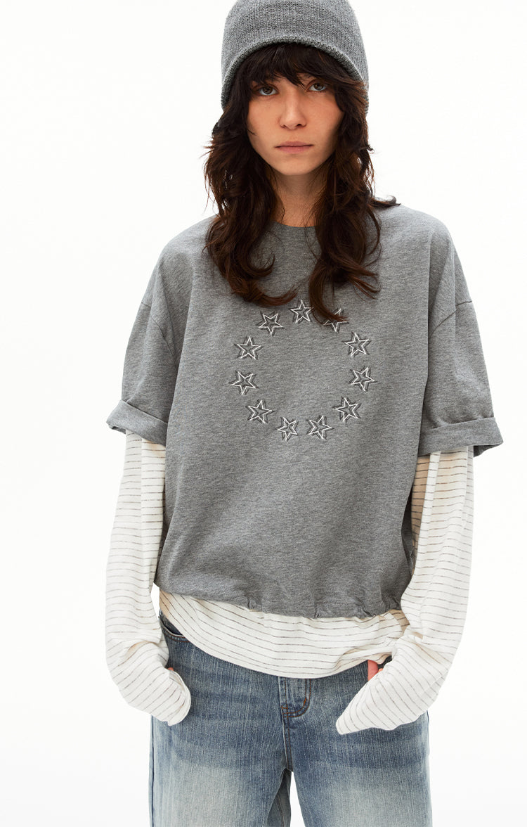 MADWITCH PATCHWORK FAUX LAYER TEE #T633